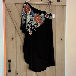 Free People Black Floral Embroidered Blouse